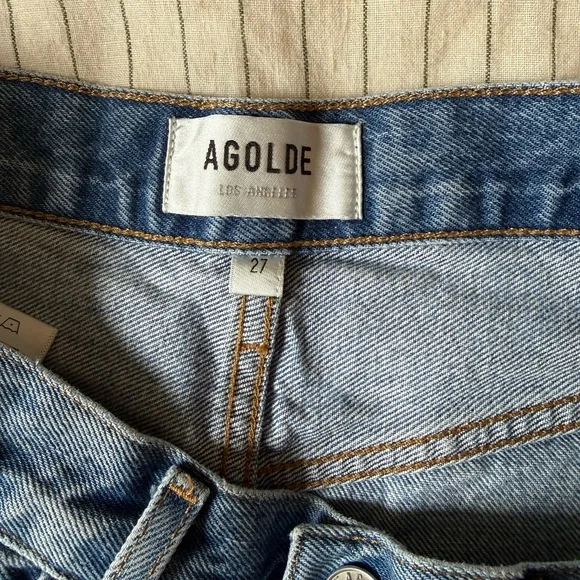Agolde Classic Blue Denim High-Rise Shorts - Picture 2 of 3